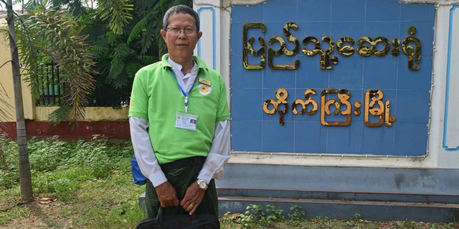 Integrated community malaria volunteer U Chit Shwe at Taikkyi Hospital. Photo: UNOPS