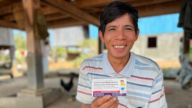 Mr Lamas Leang received malaria drug administration for the second time in early February, 2023. Photo: Khorn Linna/CRS